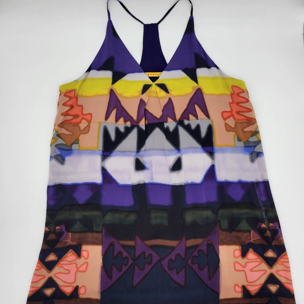 Alice + Olivia Women' Casual Top Multicolor Abstract Sleeveless Racerback Boho L